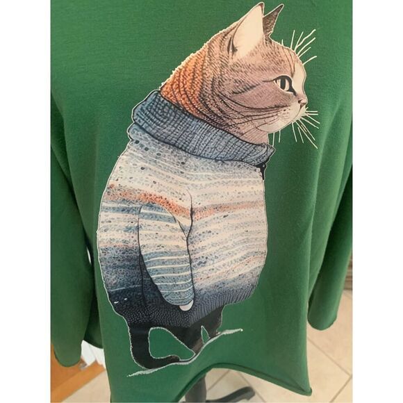 Cute Cat Print Long Sleeve Hooded Sweatshirt Pullover Top - Picture 8 of 8